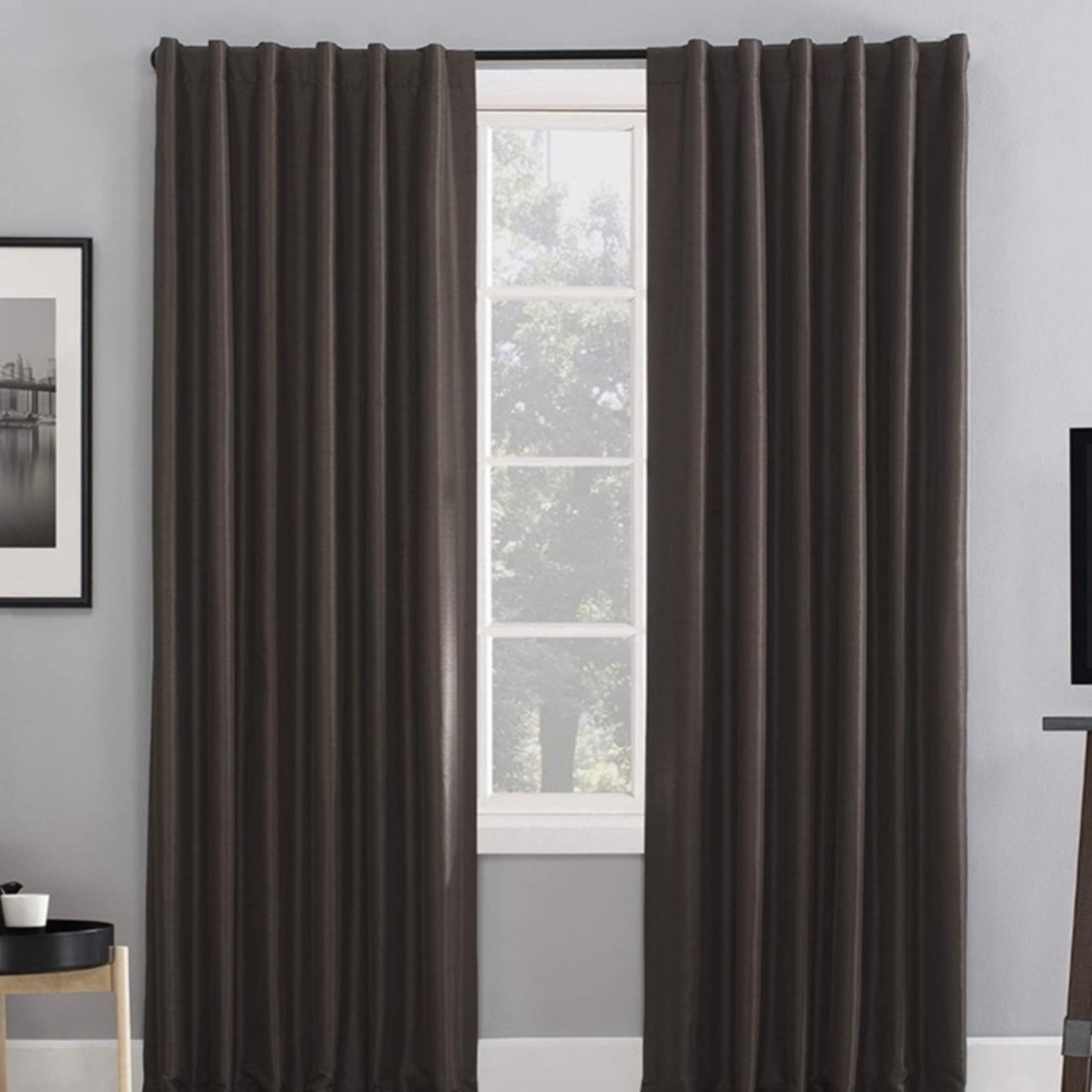 Sun Zero Faux Dupioni Silk Thermal Blackout Back Tab Curtain  50" x 63"  Brown - Picture 16 of 16
